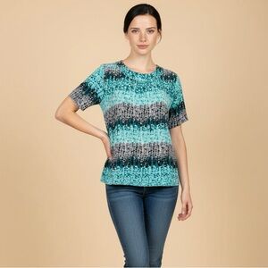 Alia Teal and Black Short Sleeve Top